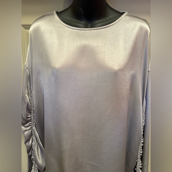 ZARA Silver Top Ruched Sleeves size L - Picture 5 of 13